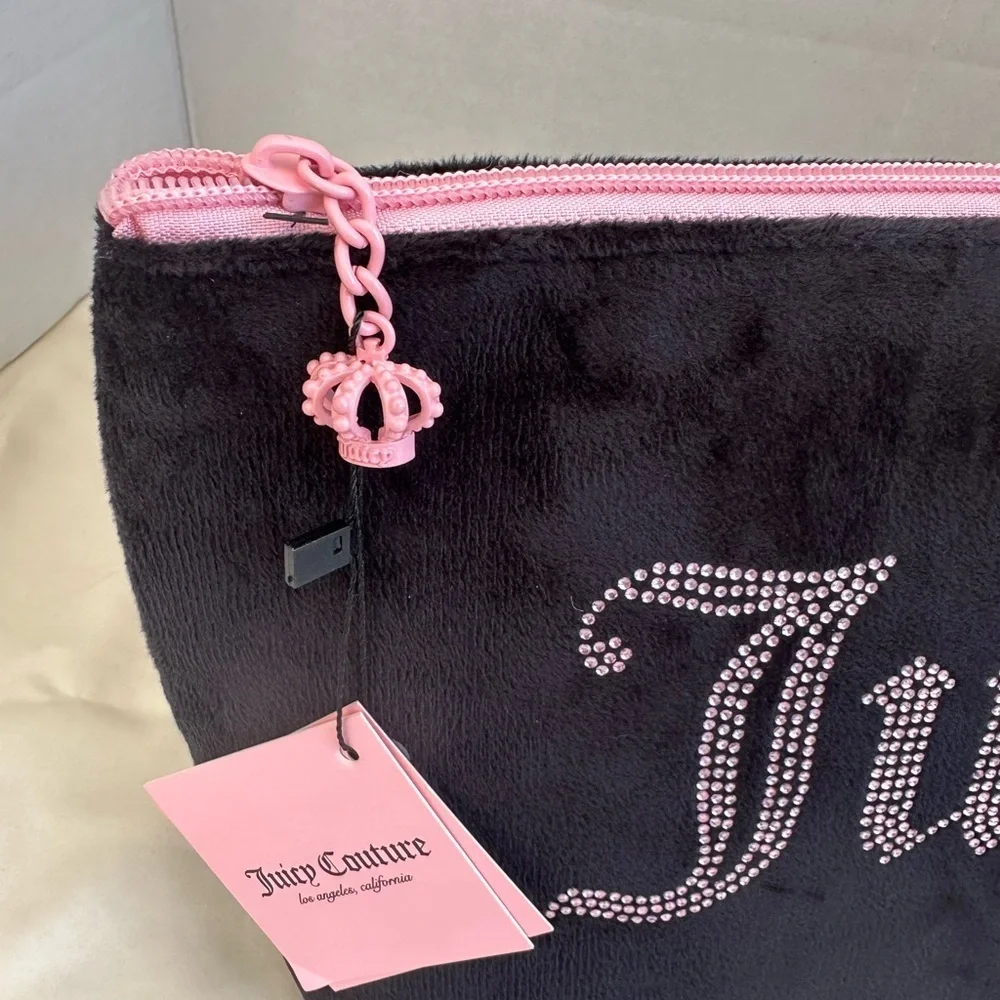 Juicy Couture Black and Pink Cosmetic Bags with Rhinestone Embellishments